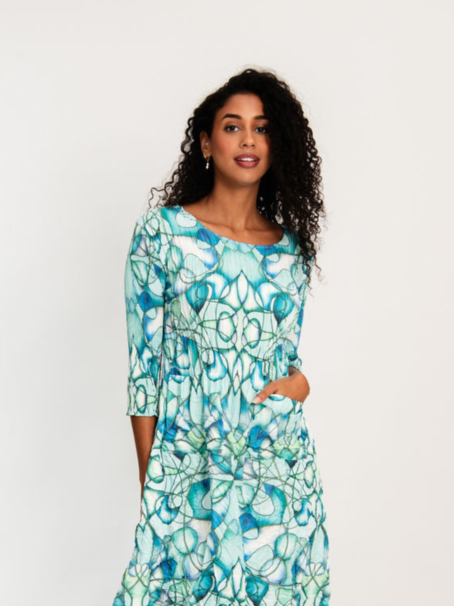 3/4 Sleeve Smash Pocket Dress - Prints