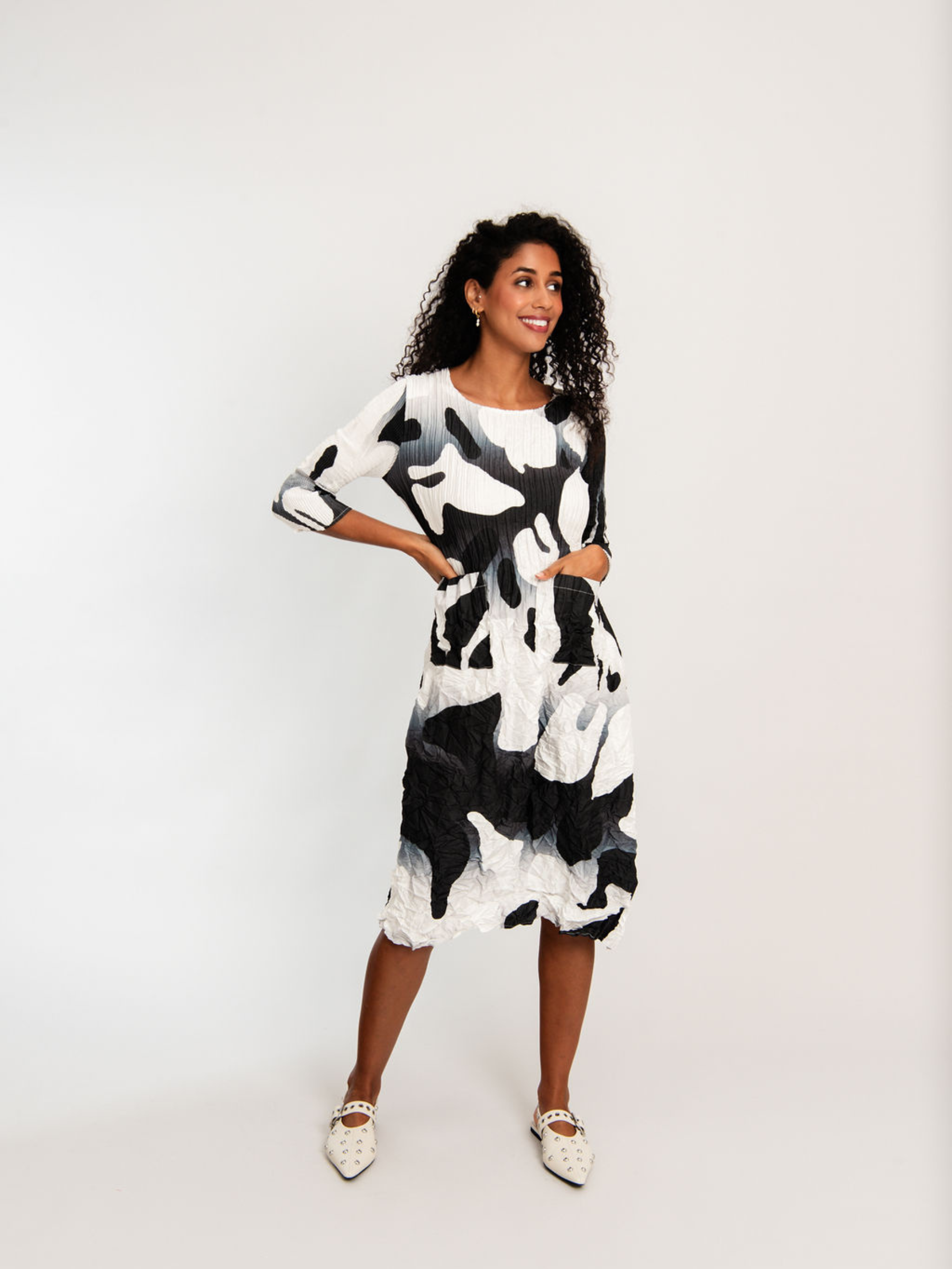 3/4 Sleeve Smash Pocket Dress - Prints