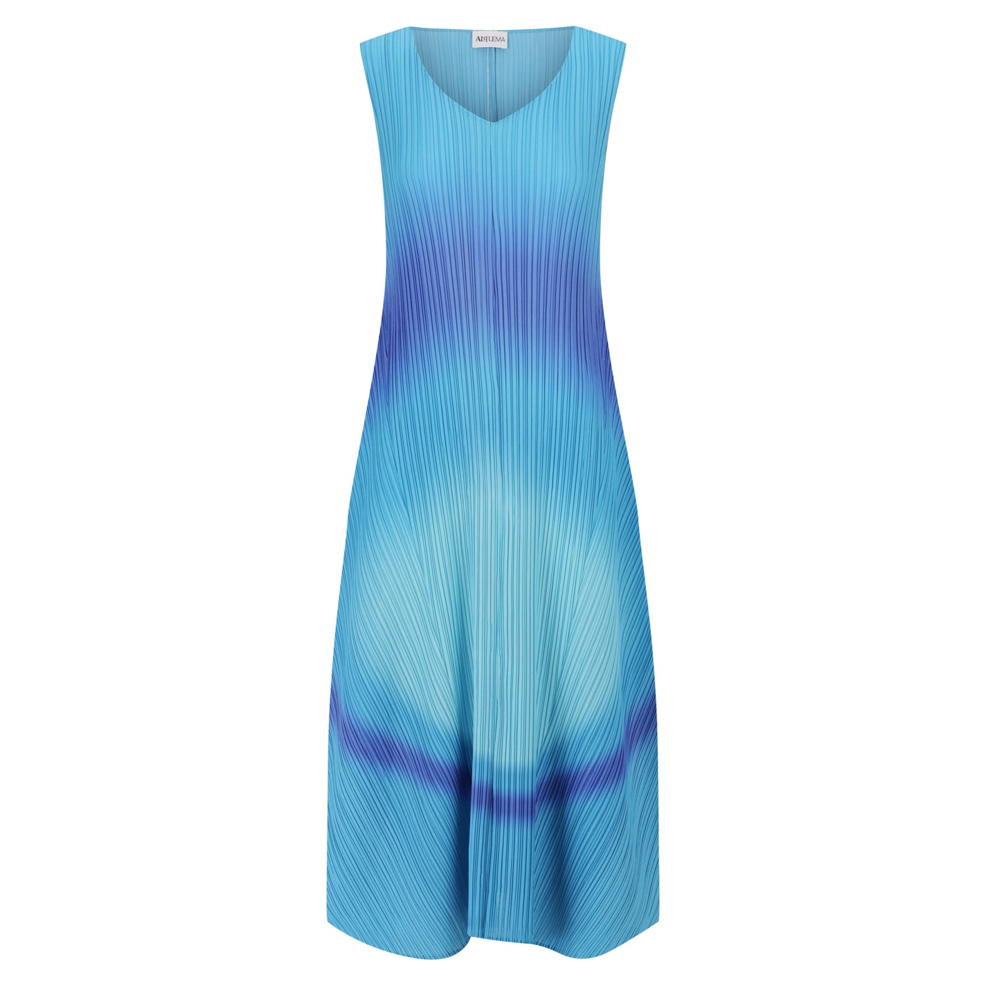 Blue and purple gradient dress on a white background