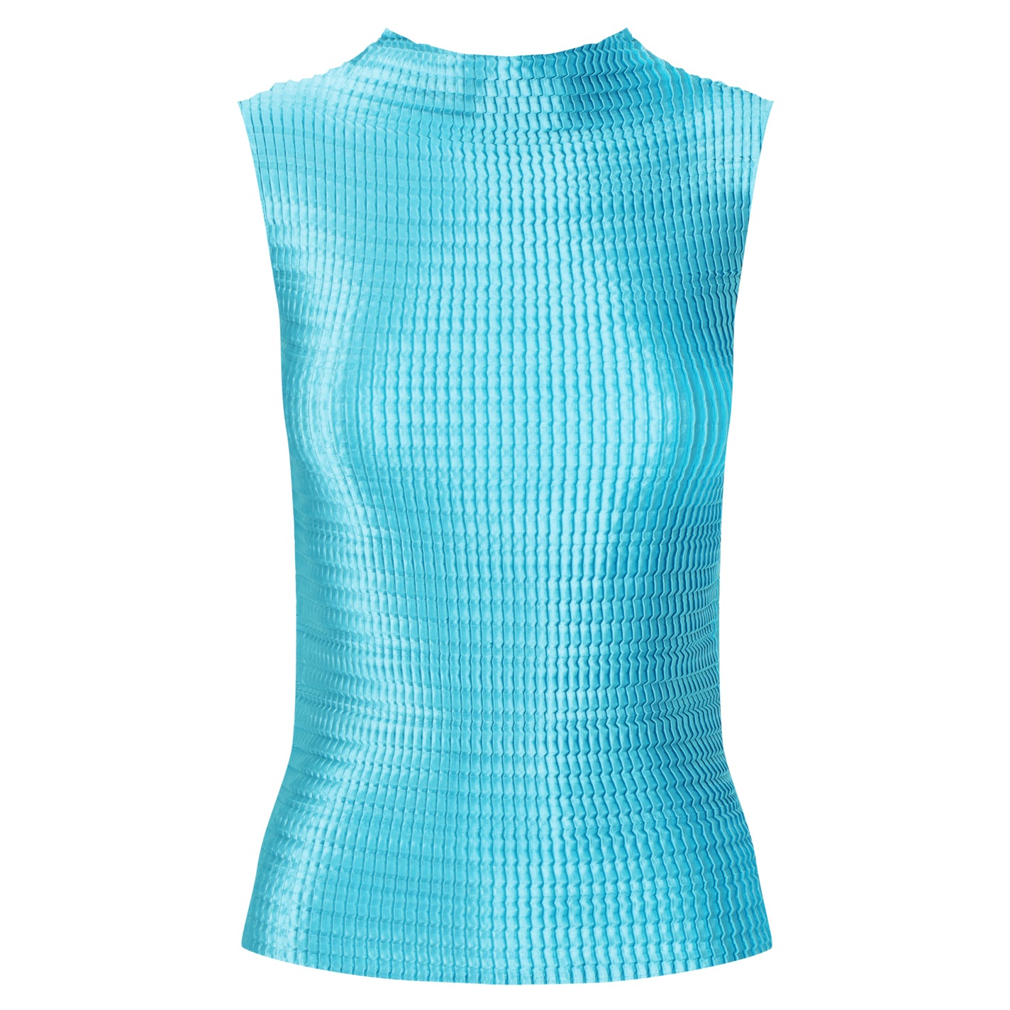 Light blue sleeveless textured top on a white background