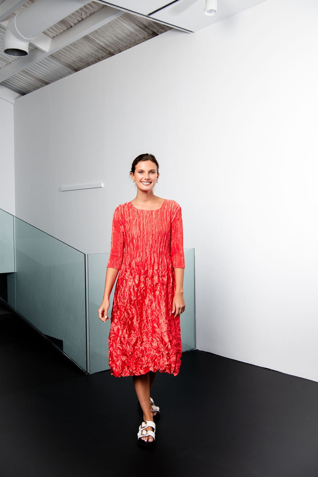 3/4 Sleeve Smash Pocket Dress - Glossy