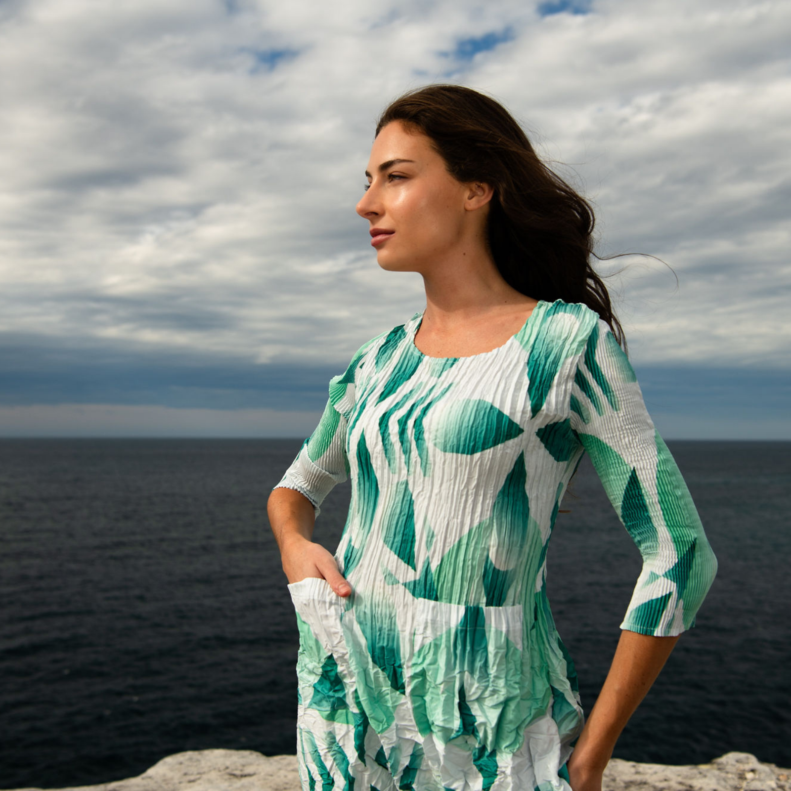 3/4 Sleeve Smash Pocket Dress - Prints